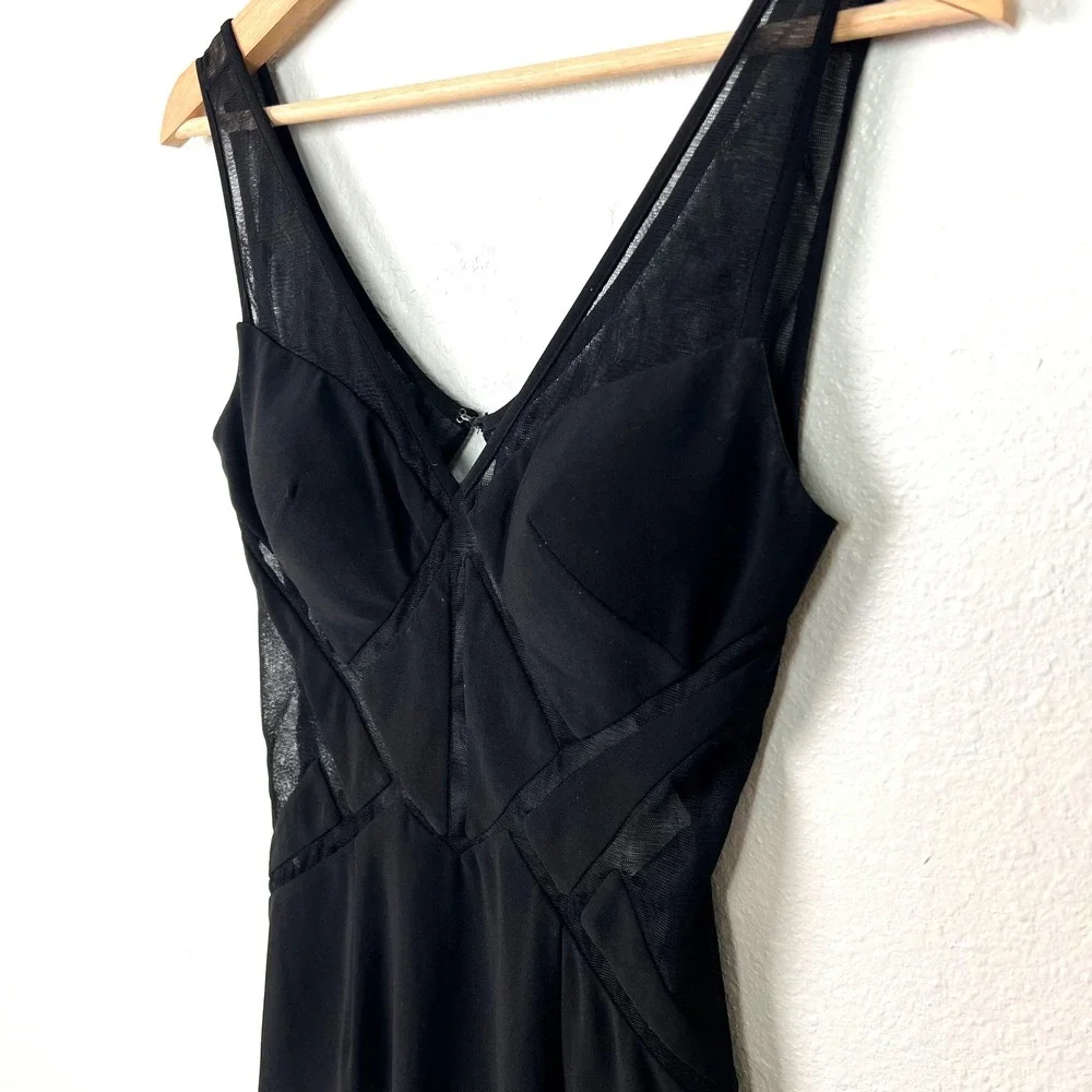 Alyce Paris Black Geometric Mesh Cut Out Illusion Bodycon Mini Dress Size‎ 2